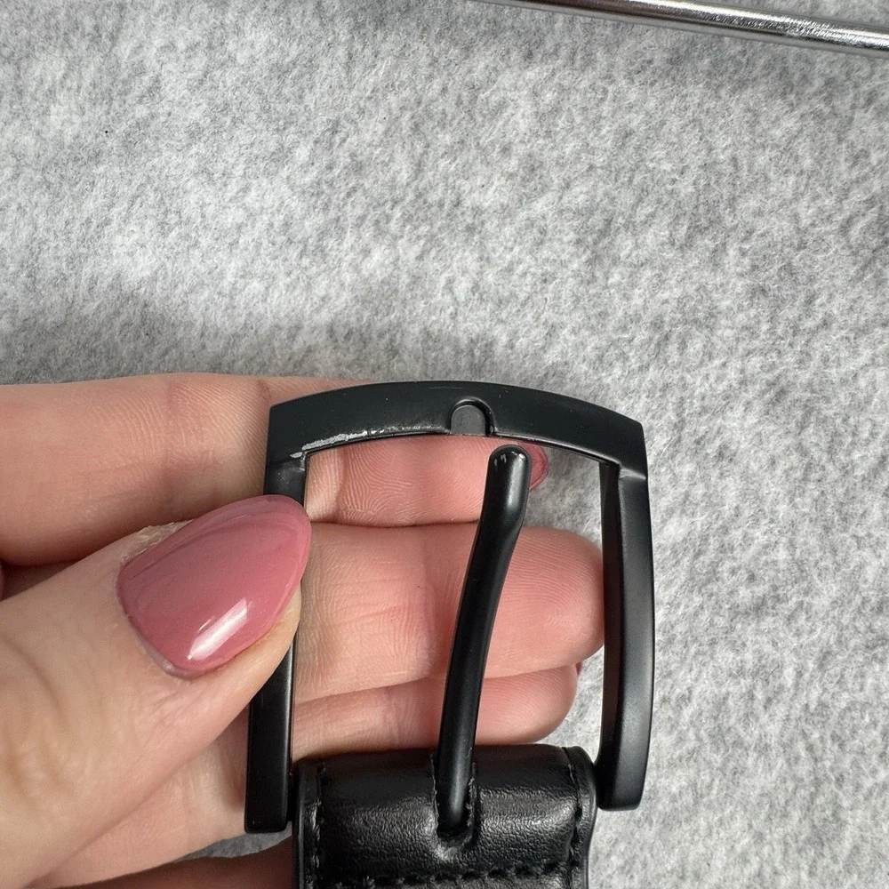 Kemisant Men's Black Leather Belt Size 36 110cm‎ Matte Buckle Minimalist Dress